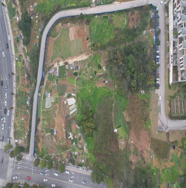 地块原资料所附航拍图，展示道路、植被和周边建筑